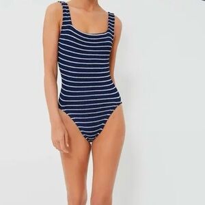 Hunza G Navy and White Stripe One-Piece Swimsuit